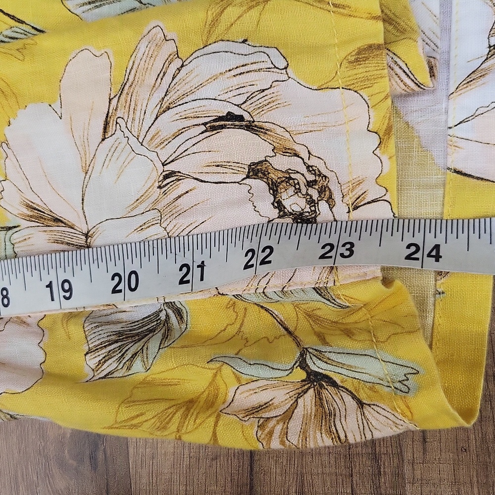 NICOLE MILLER Yellow Linen Tropical Floral Pocket Wide Leg Crop Pull-On Pant - Picture 10 of 12